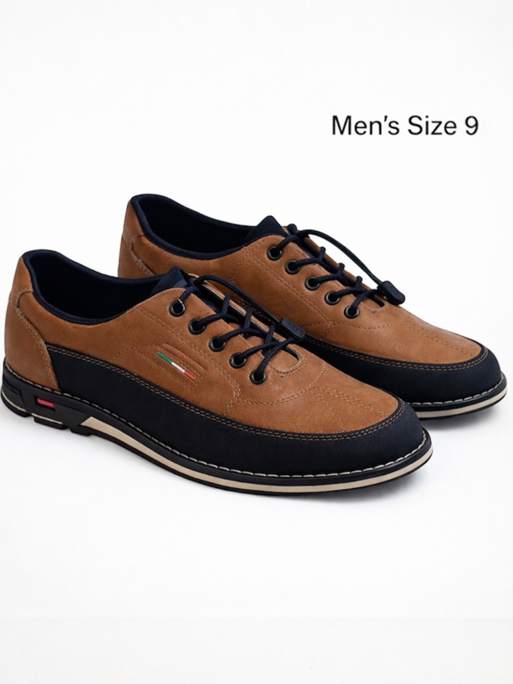 Men’s Leather Comfort Sneakers Brown Black Oxford Casual Shoes Sz 9